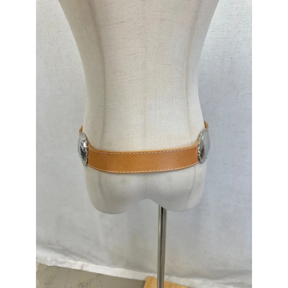Carole Little Tan Leather Silver Concho Belt Womens Size M Western Boho 90s